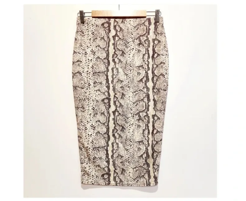 Boohoo Snake Print Midi Skirt 12 High Waist Pencil Smart Office Chic – photo 3