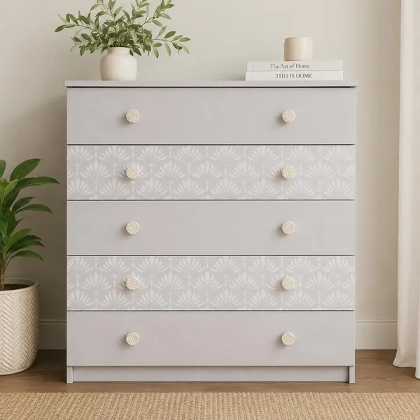 Tallboy Dresser 5 Drawer Light Grey Refurbished Coastal Hamptons Bedroom Storage