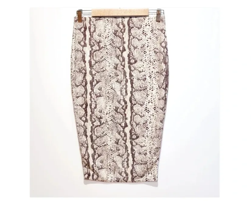 Boohoo Snake Print Midi Skirt 12 High Waist Pencil Smart Office Chic – photo 2