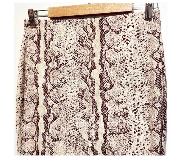 Boohoo Snake Print Midi Skirt 12 High Waist Pencil Smart Office Chic – photo 4