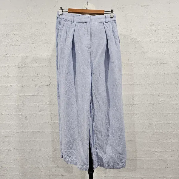 Country Road Organically Grown Linen Wide Leg Pleated Pants Blue Sz 10