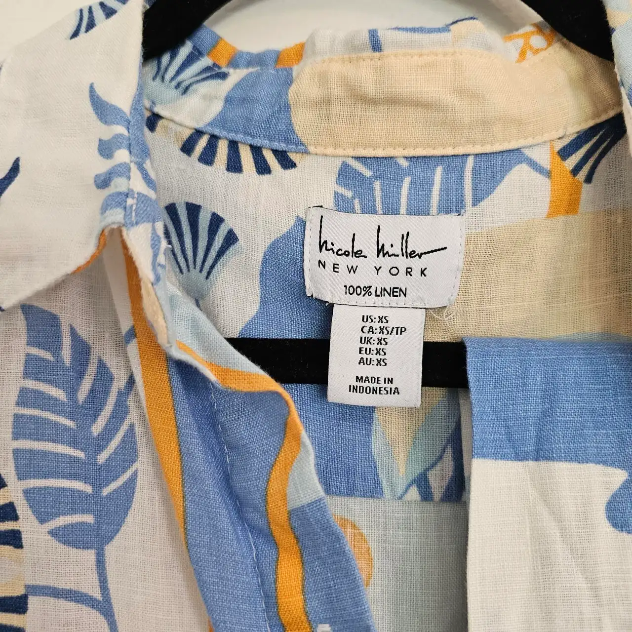 Nicole Miller NY Linen Belted Tropical Print Mini Shirt Dress XS Coastal Resort – photo 4