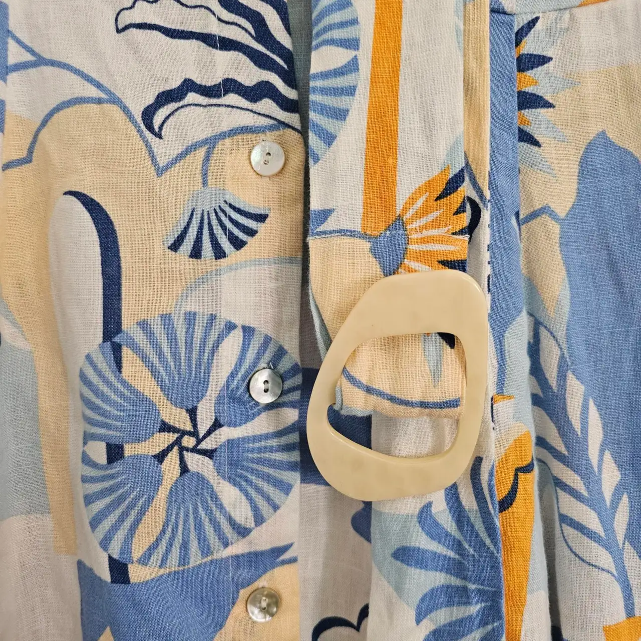 Nicole Miller NY Linen Belted Tropical Print Mini Shirt Dress XS Coastal Resort – photo 3
