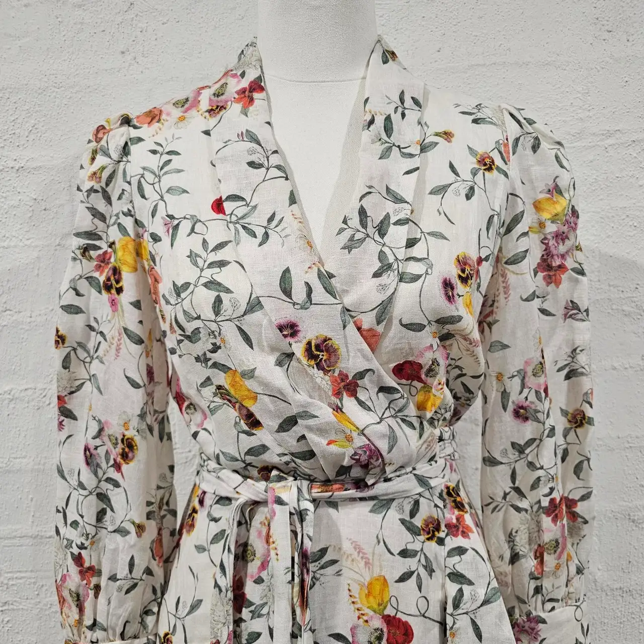 Zimmermann linen wrap midi dress size 0P floral holiday resort vacation – photo 5