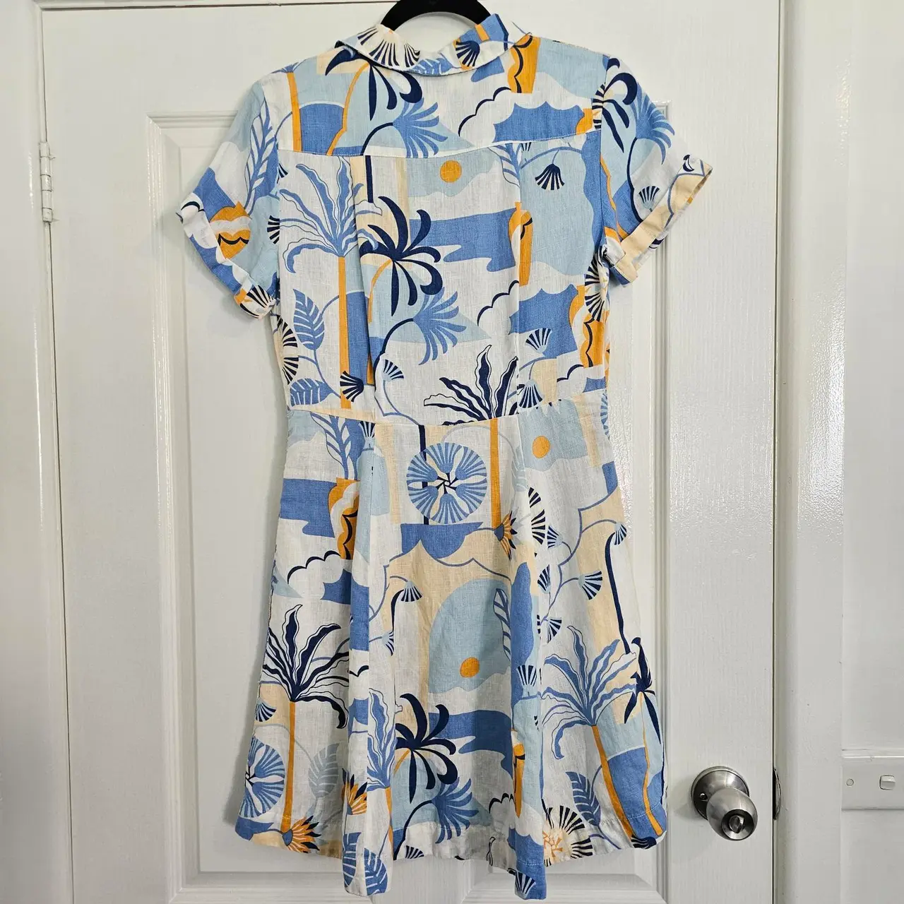 Nicole Miller NY Linen Belted Tropical Print Mini Shirt Dress XS Coastal Resort – photo 5