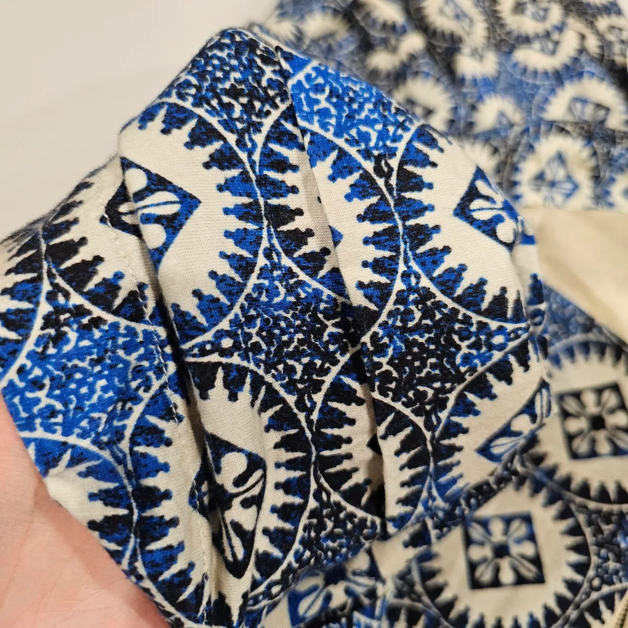 Mango Suit Strapless Geometric Medallion Print Tube Dress Blue Cream Sz S – photo 9