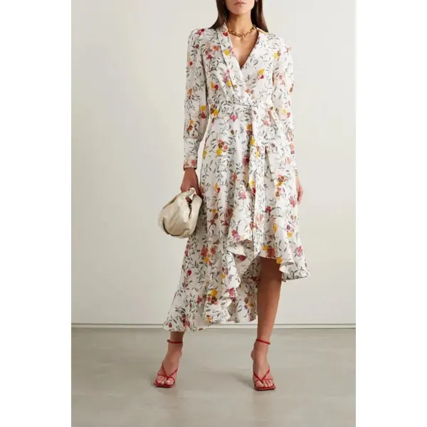 Zimmermann linen wrap midi dress size 0P floral holiday resort vacation