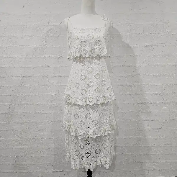 Zimmermann eyelet ruffle tiered midi dress size 1 bridal shower kitchen tea