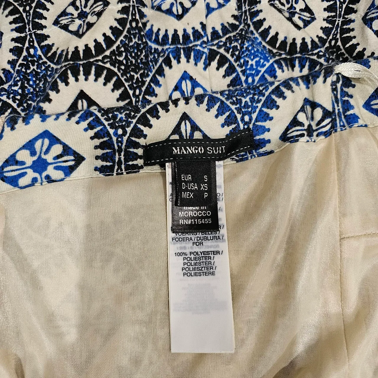Mango Suit Strapless Geometric Medallion Print Tube Dress Blue Cream Sz S – photo 7