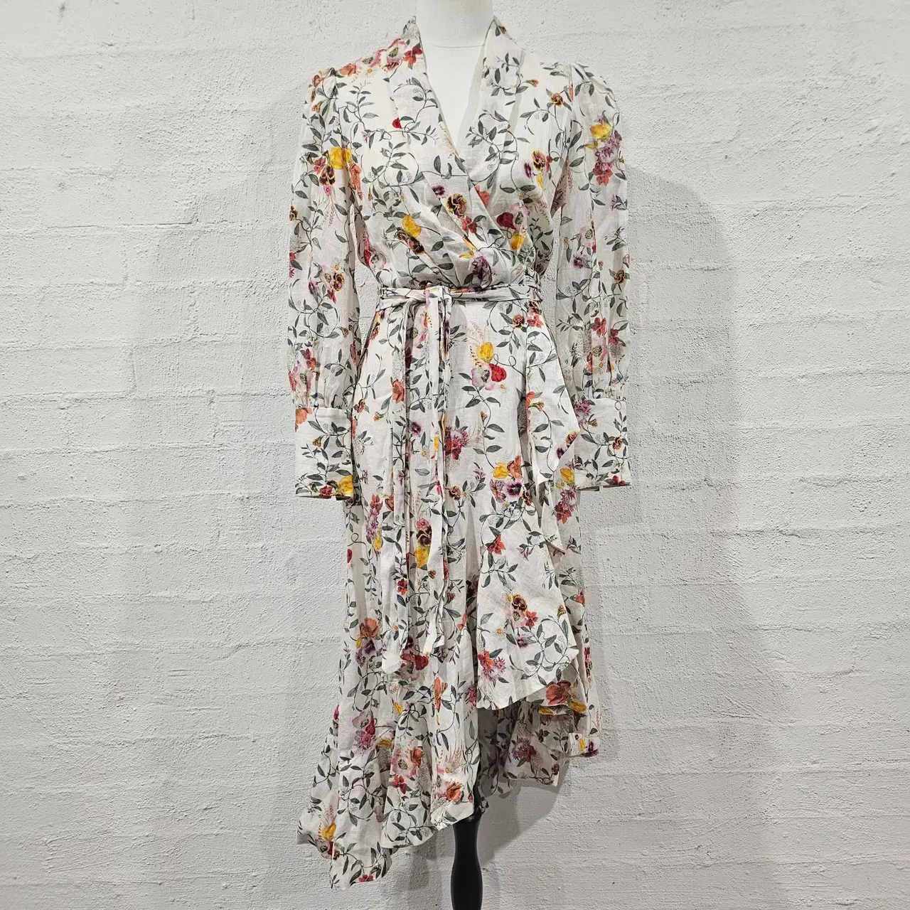 Zimmermann linen wrap midi dress size 0P floral holiday resort vacation – photo 4