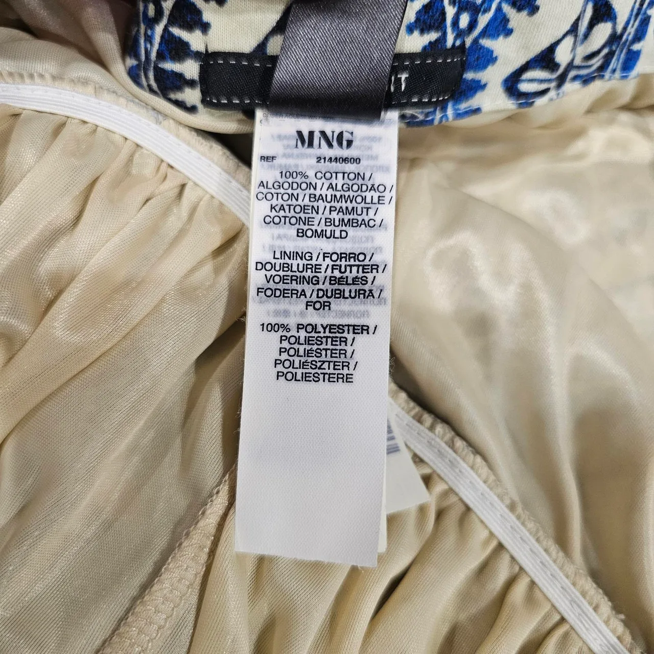 Mango Suit Strapless Geometric Medallion Print Tube Dress Blue Cream Sz S – photo 8