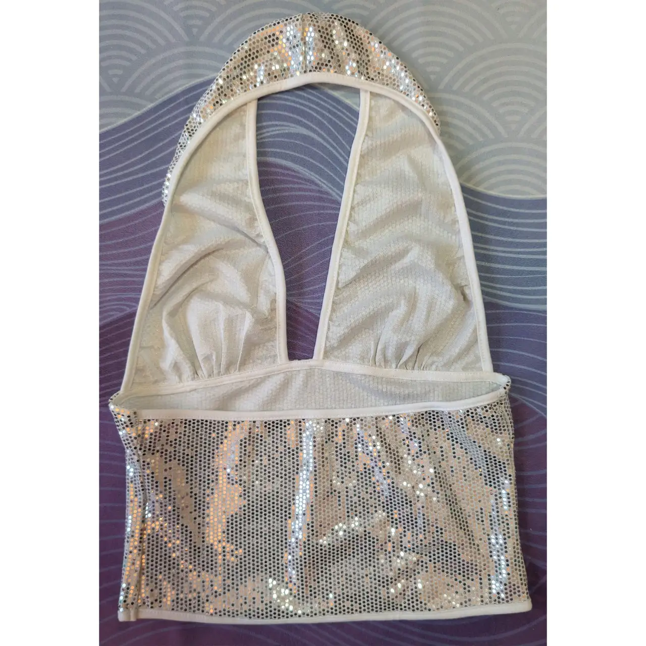 White sequin halter top, size S – photo 2