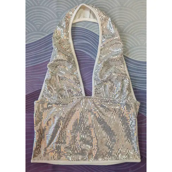 White sequin halter top, size S