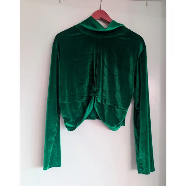 Green velvet mock turtleneck crop top size 10