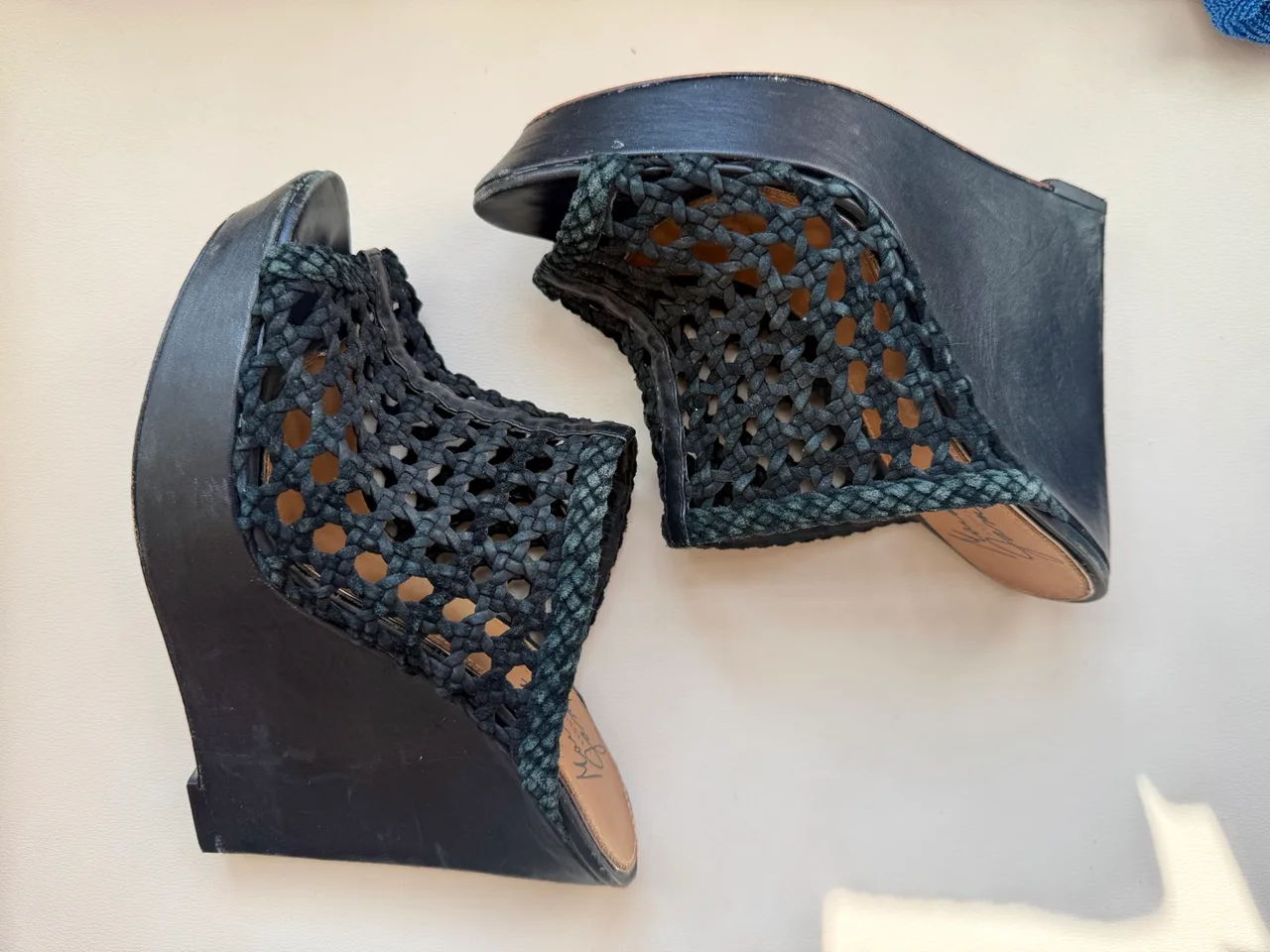 Black platform wedge leather woven mules- EU37.5 — photo 5