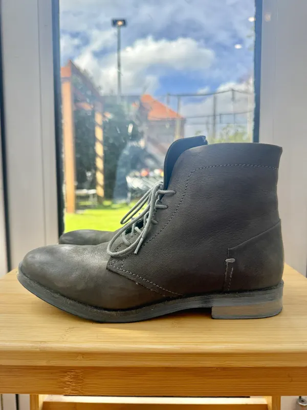 Grey Leather Lace-up Ankle Boots- Rare Earth