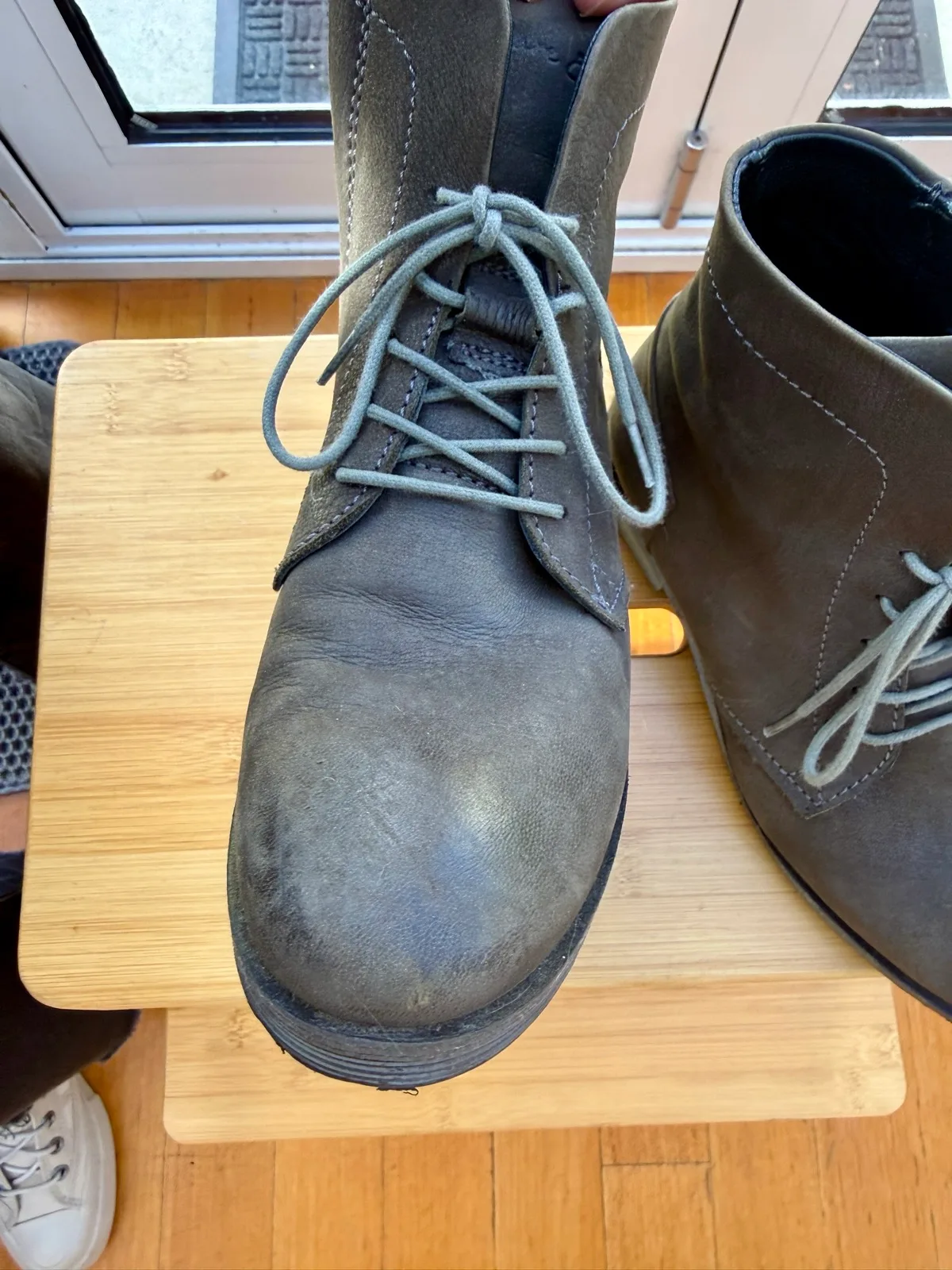 Grey Leather Lace-up Ankle Boots- Rare Earth — photo 6