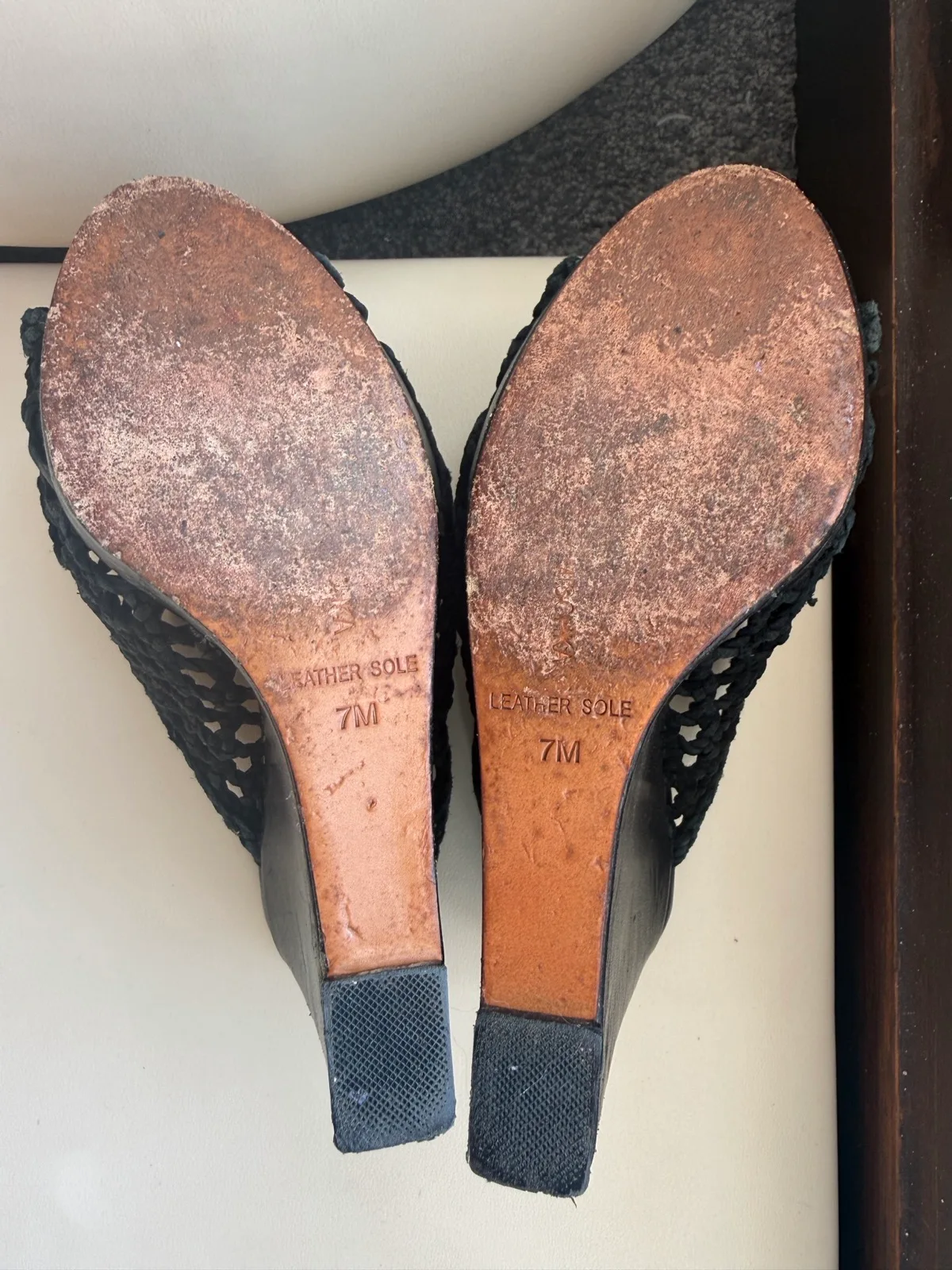 Black platform wedge leather woven mules- EU37.5 — photo 9