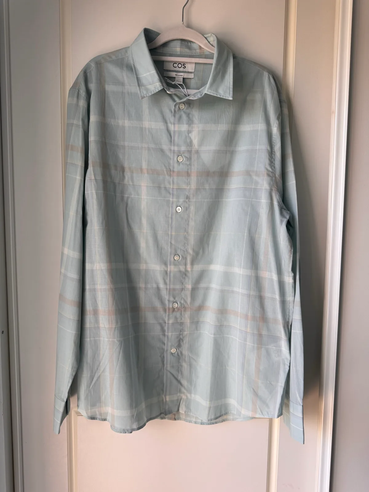 COS Mens Windowpane Checked Shirt Large Relaxed Fit Cotton Blue BNWT – photo 3