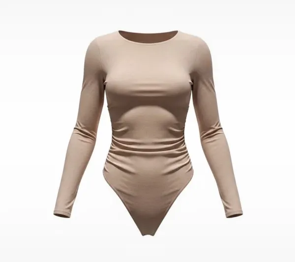 Alive Girl Nude Ruched Long Sleeve Bodysuit Size 12 NWT