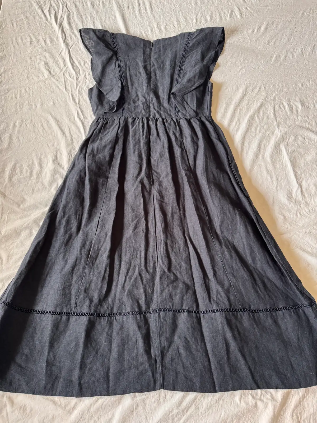 Piper Petites Navy Linen Maxi Dress Size 10 Ruffle Sleeve BNWT - Damaged – photo 6