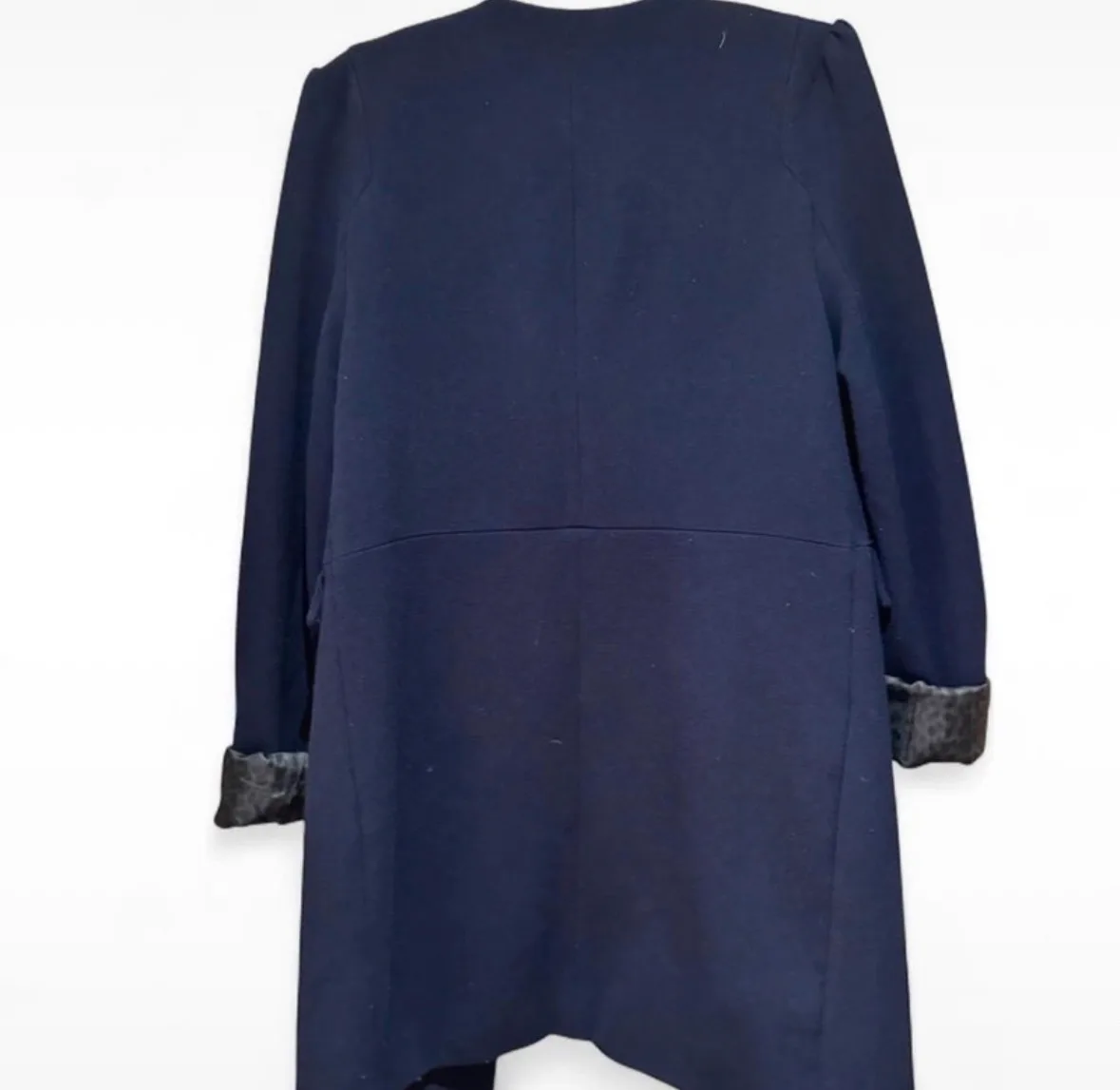Luigi Bertolli City Navy Longline Coat Size 40 Leopard Lining – photo 4