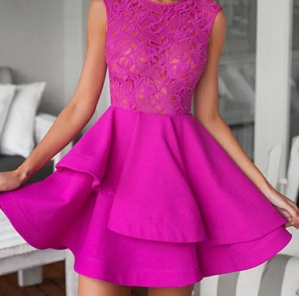 Angel Biba hot pink lace layered skater mini dress size 8 BNWT