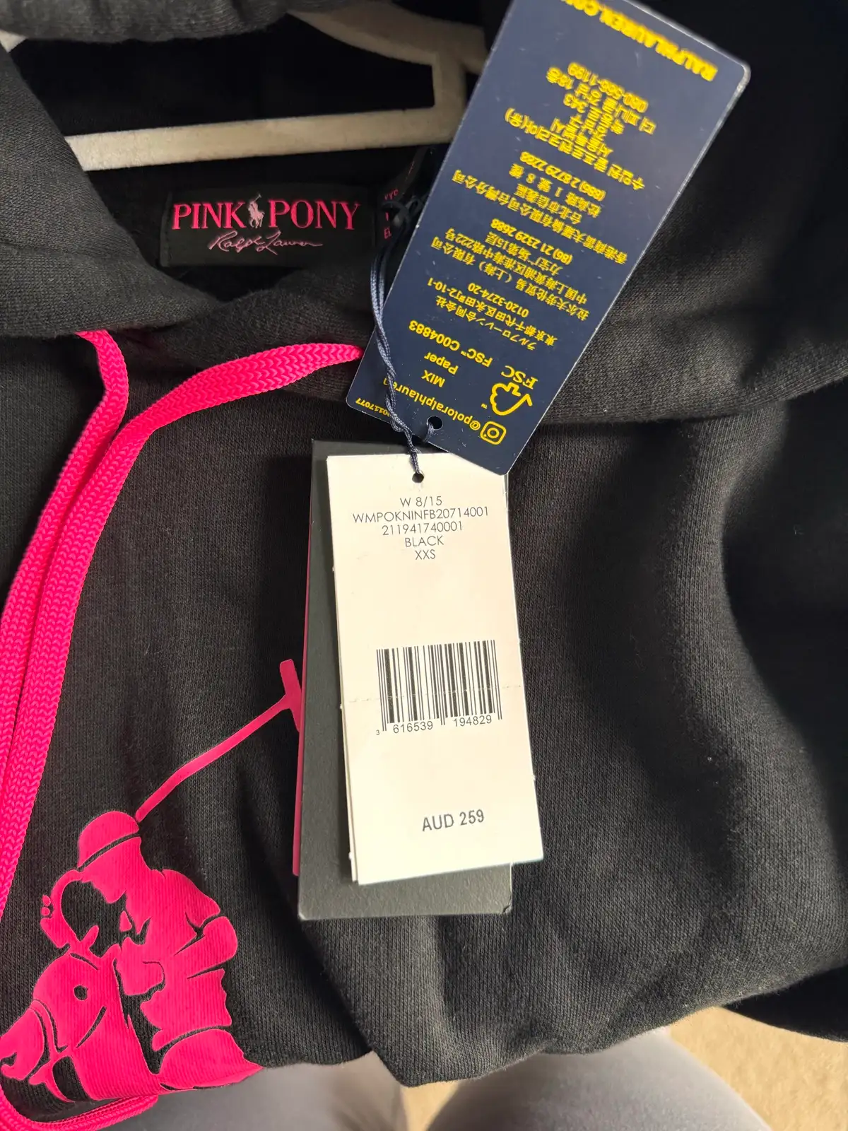 Polo Ralph Lauren Pink Pony Fleece Hoodie Black Pink XXS BNWT RRP $259 – photo 7