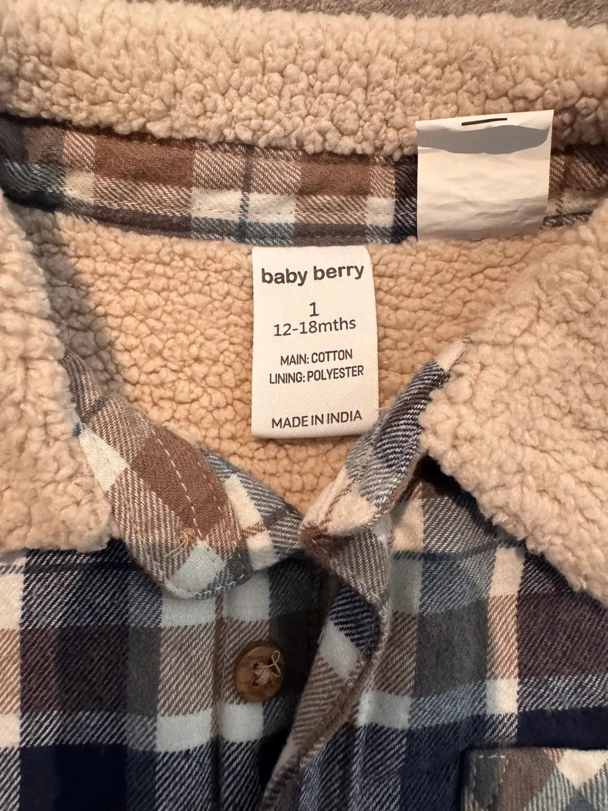 Baby Berry boys check flannel shacket sherpa fleece lined jacket size 1 – photo 2