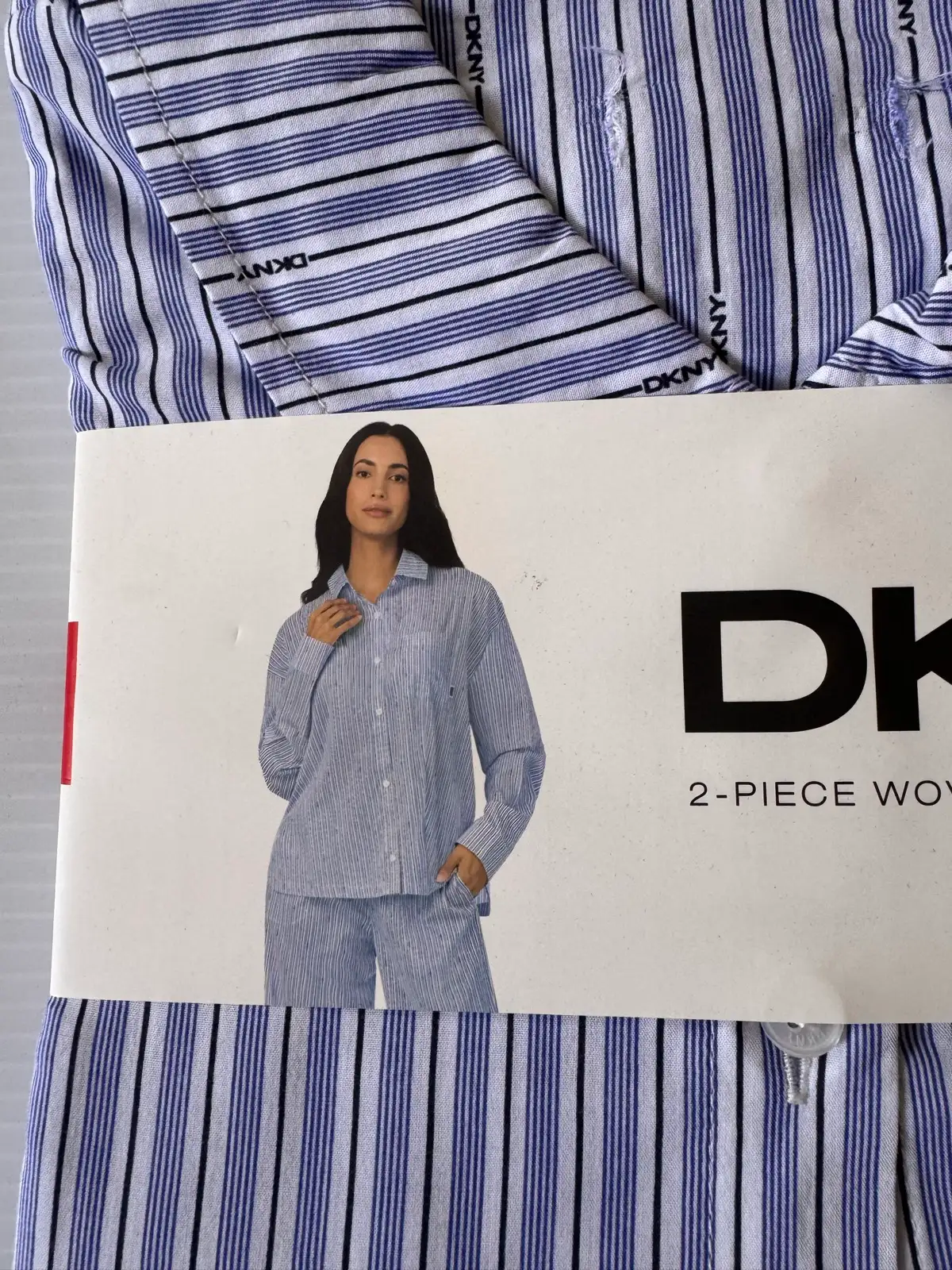 DKNY Women’s Blue Striped Cotton Blend Long Pyjama Set Size M BNWT – photo 2