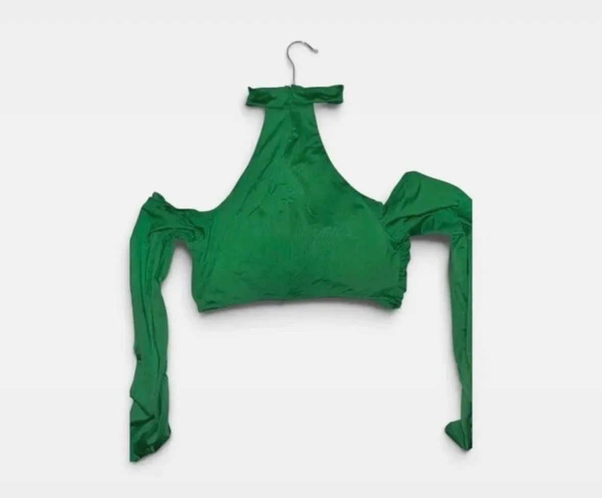 Alive Girl Green Halter Cold Shoulder Ruched Crop Top Size 10 NWT – photo 2
