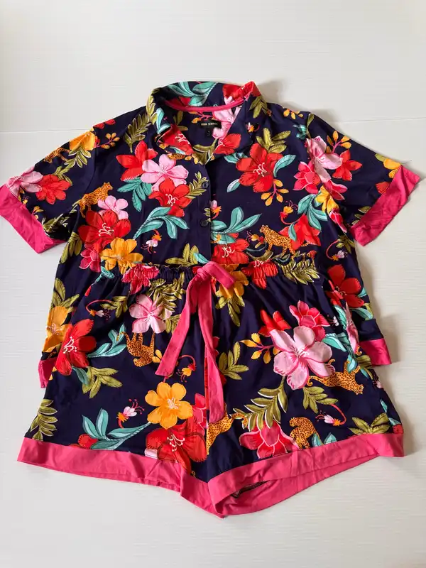 Room Service Tropical Floral Leopard Short Pyjama Set Navy XXL BNWT