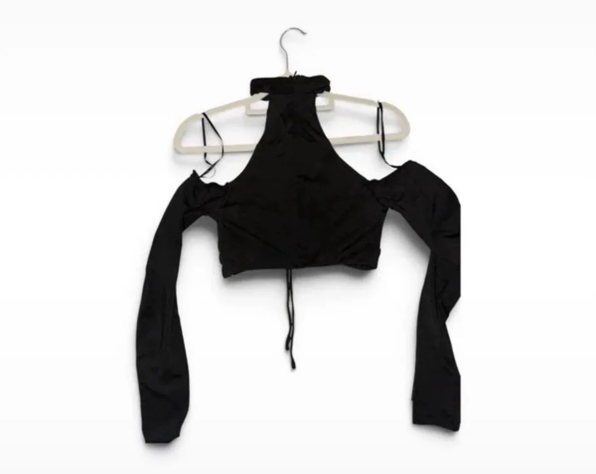 Alive Girl Black Halter Cold Shoulder Ruched Crop Top Size 8 NWT – photo 2