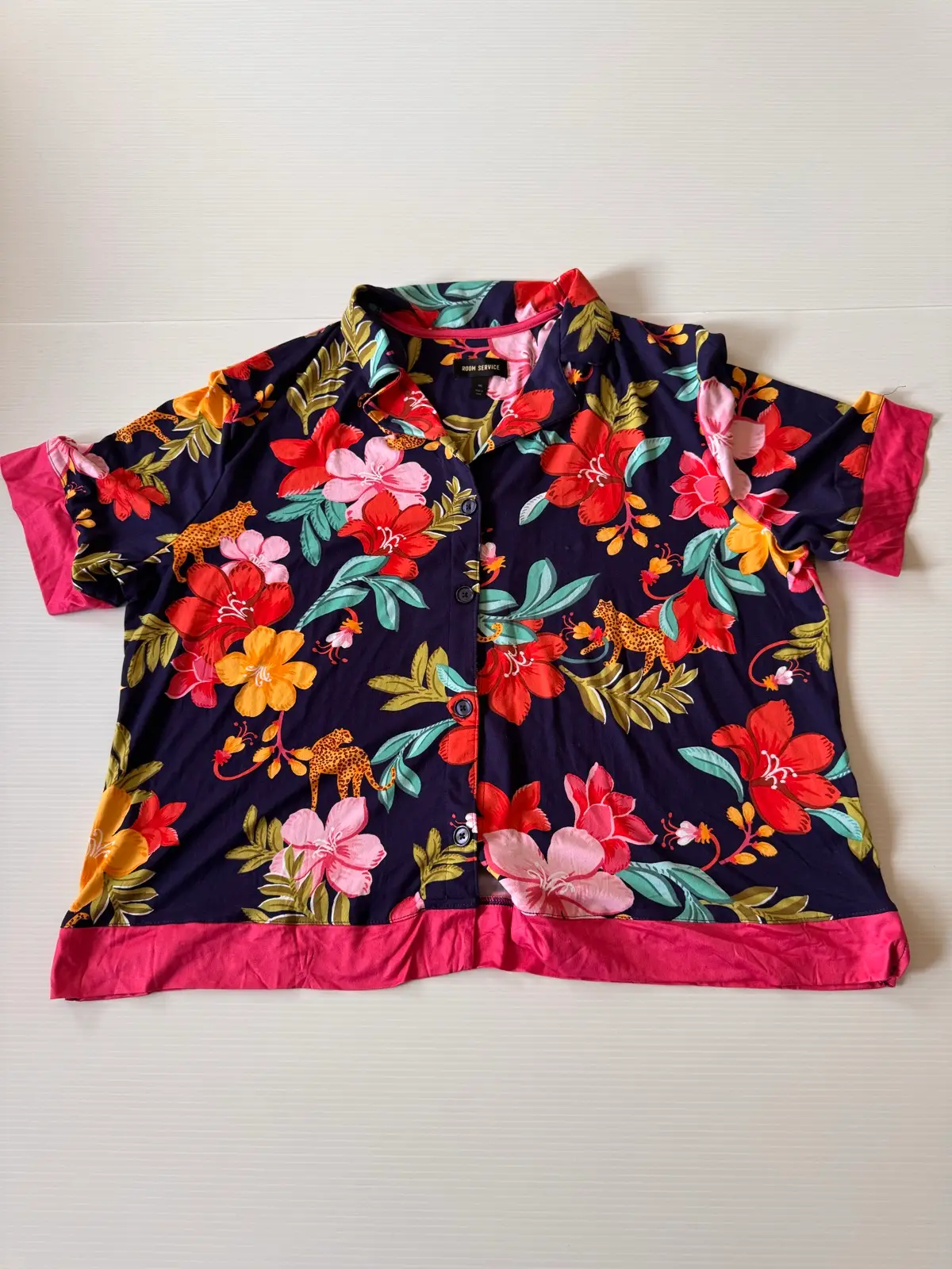 Room Service Tropical Floral Leopard Short Pyjama Set Navy XXL BNWT – photo 2