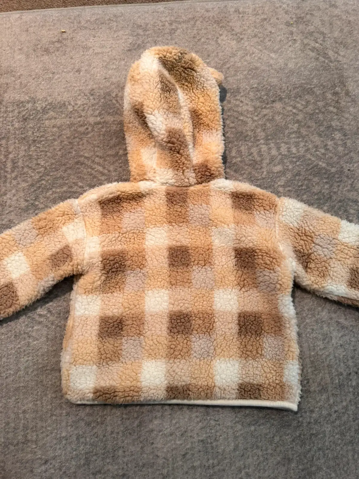 Dymples baby teddy fleece hooded jacket beige brown check size 2 – photo 3