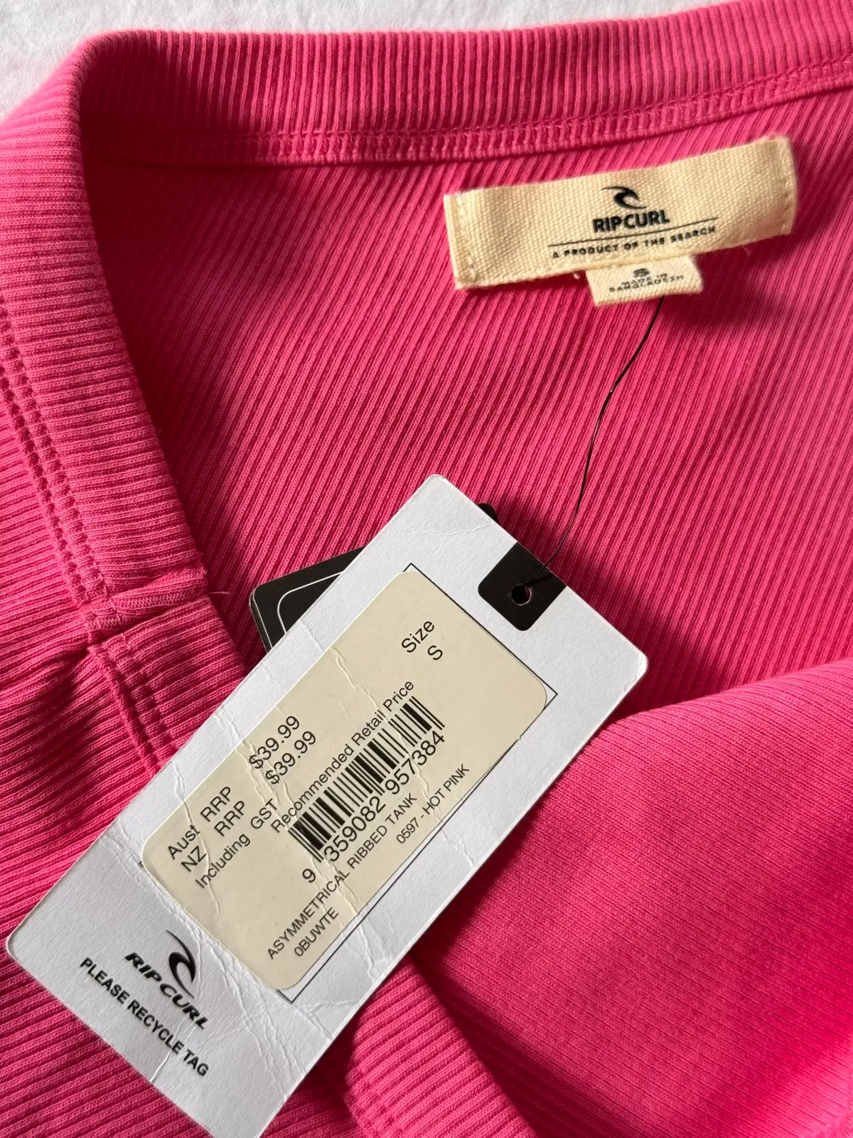 Rip Curl Asymmetric Ribbed One Shoulder Tank Top Hot Pink Size S BNWT – photo 4