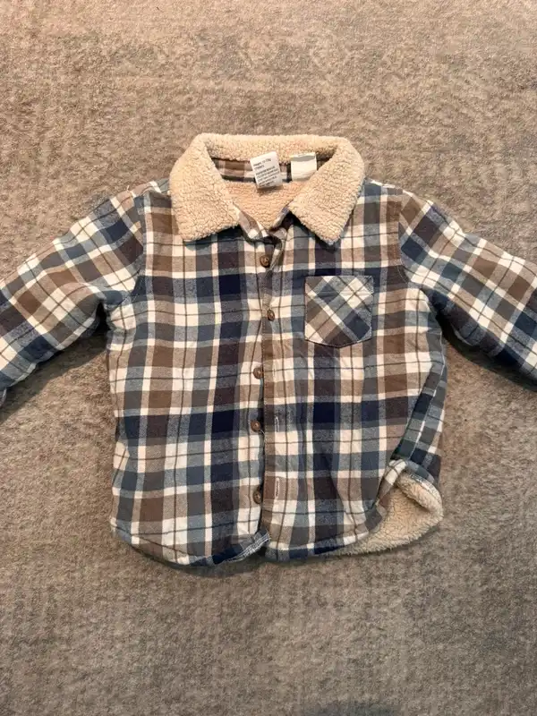 Baby Berry boys check flannel shacket sherpa fleece lined jacket size 1