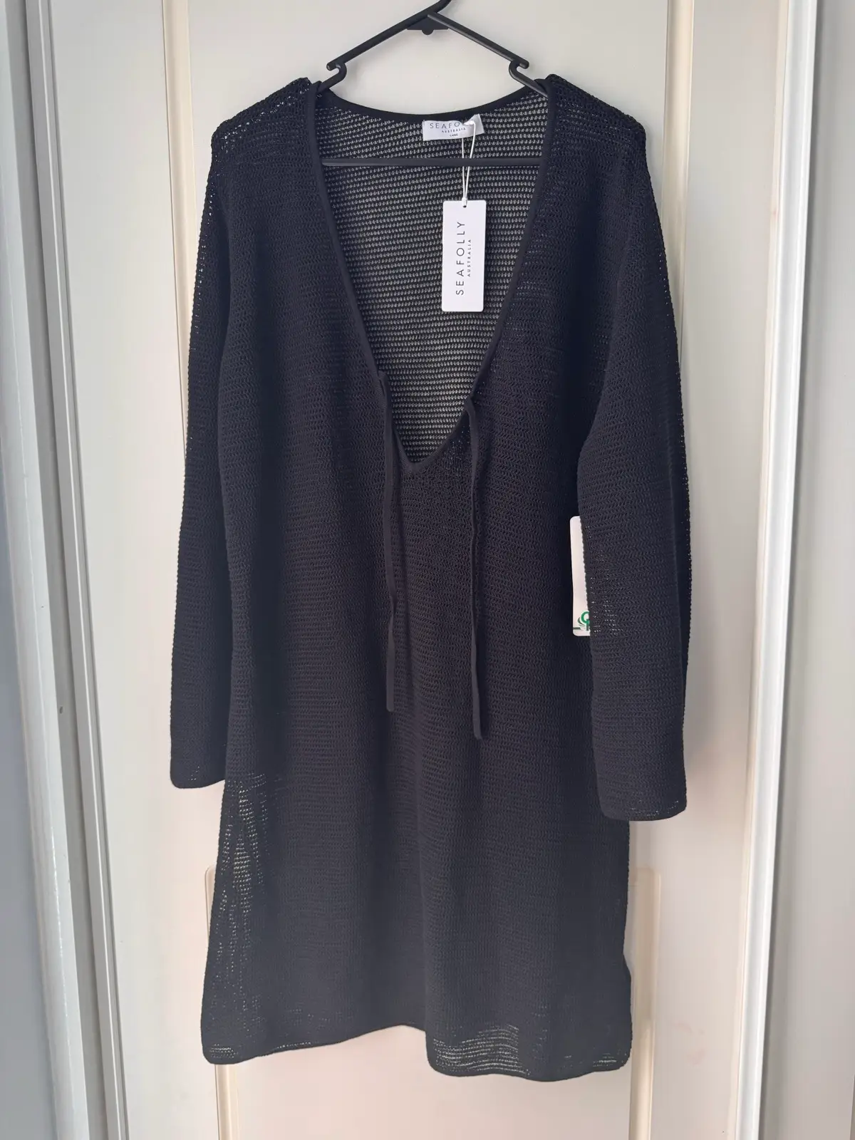 Seafolly Beach Edit Mesh Knit Cover Up Black Size L BNWT – photo 3