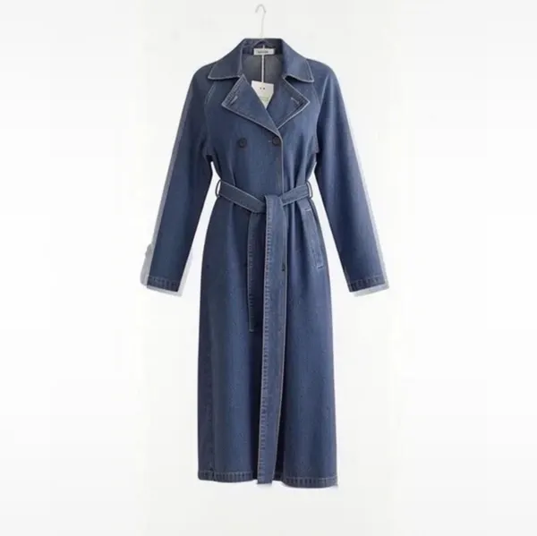 Smaibulun Denim Trench Coat Size M – NWT – Longline Belted Blue Denim