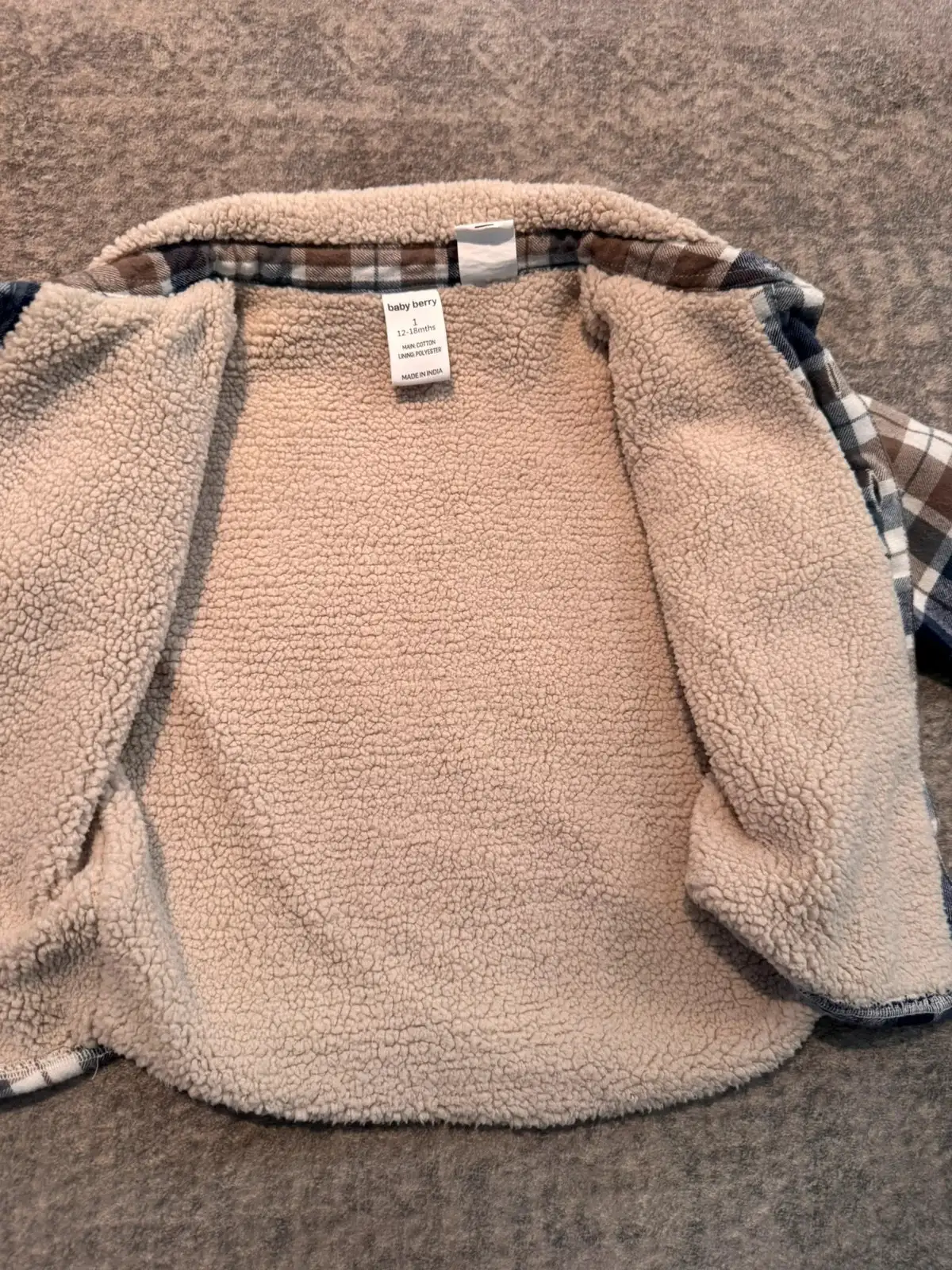 Baby Berry boys check flannel shacket sherpa fleece lined jacket size 1 – photo 3