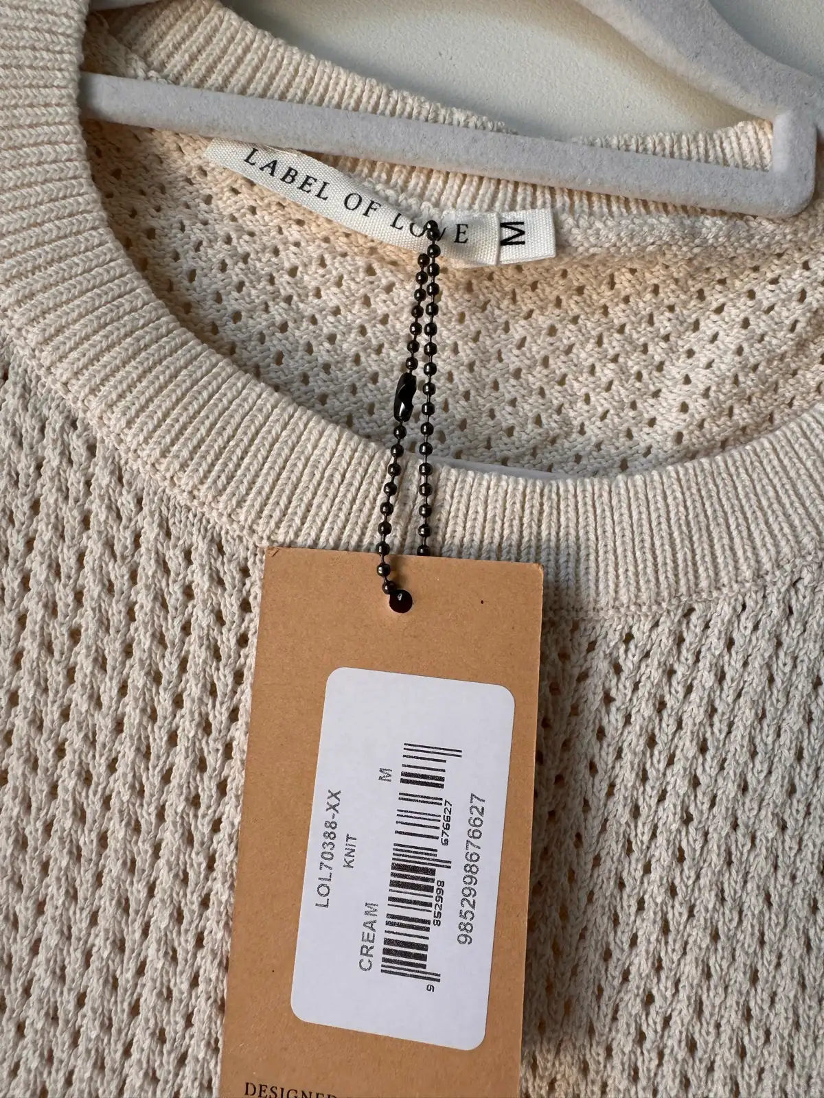 Label of Love Cream Open Knit Short Sleeve Top Size M BNWT – photo 2