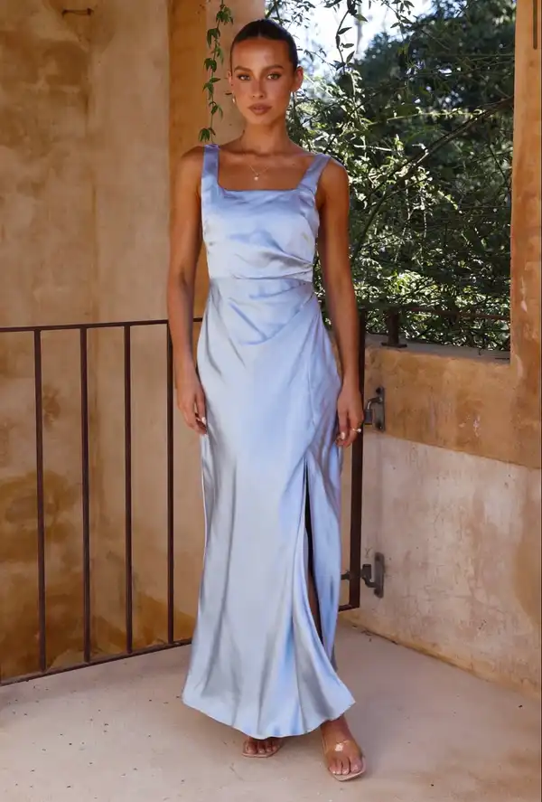 Billy J Alaria blue satin maxi dress size 14 BNWT