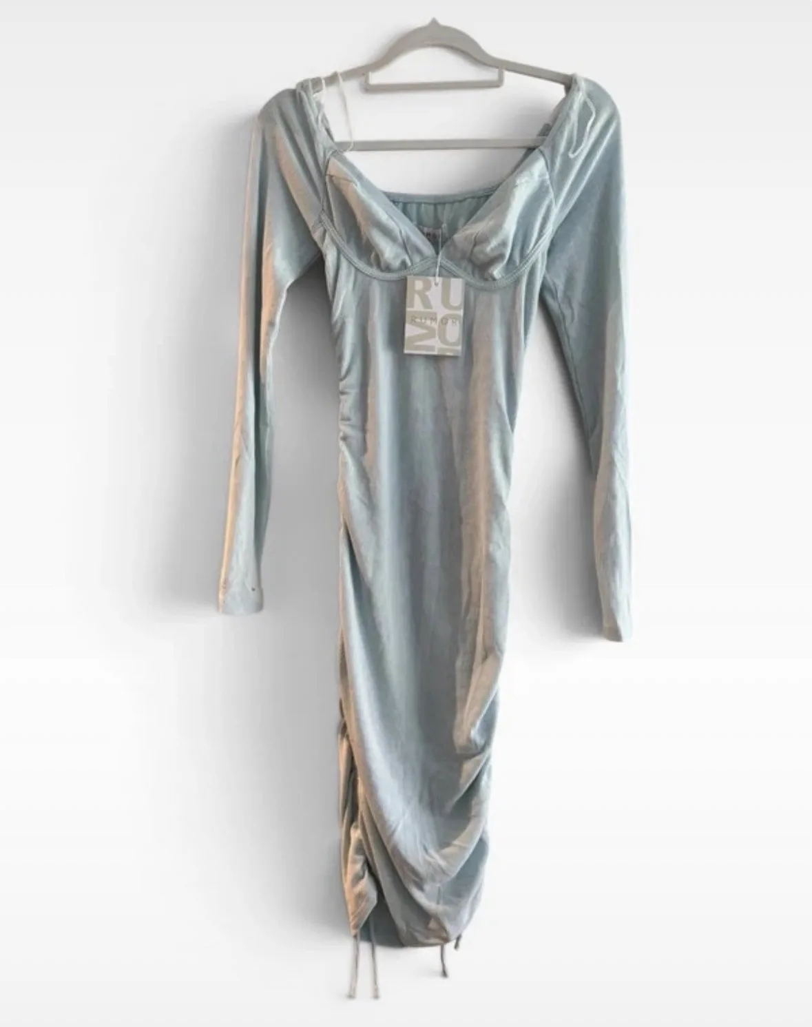Rumor Blue Ribbed Ruched Long Sleeve Midi Dress Size 6 NWT – photo 2