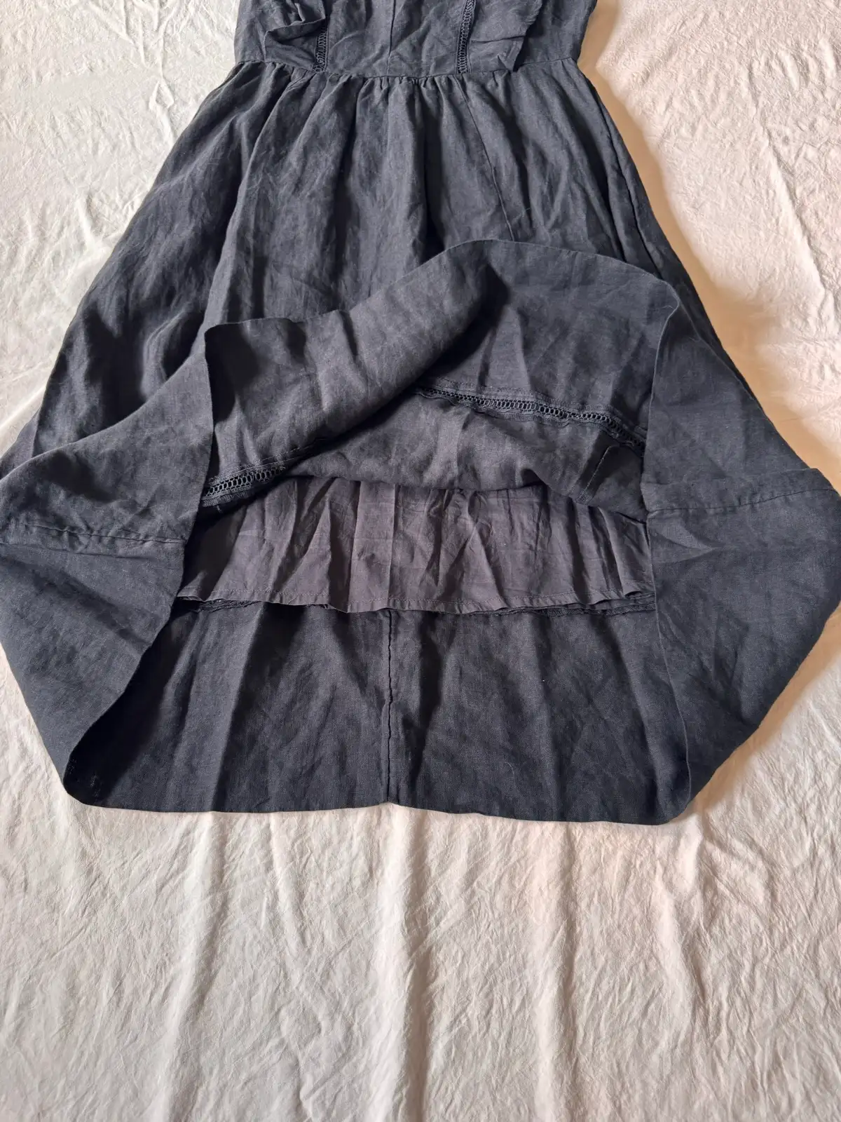 Piper Petites Navy Linen Maxi Dress Size 10 Ruffle Sleeve BNWT - Damaged – photo 2