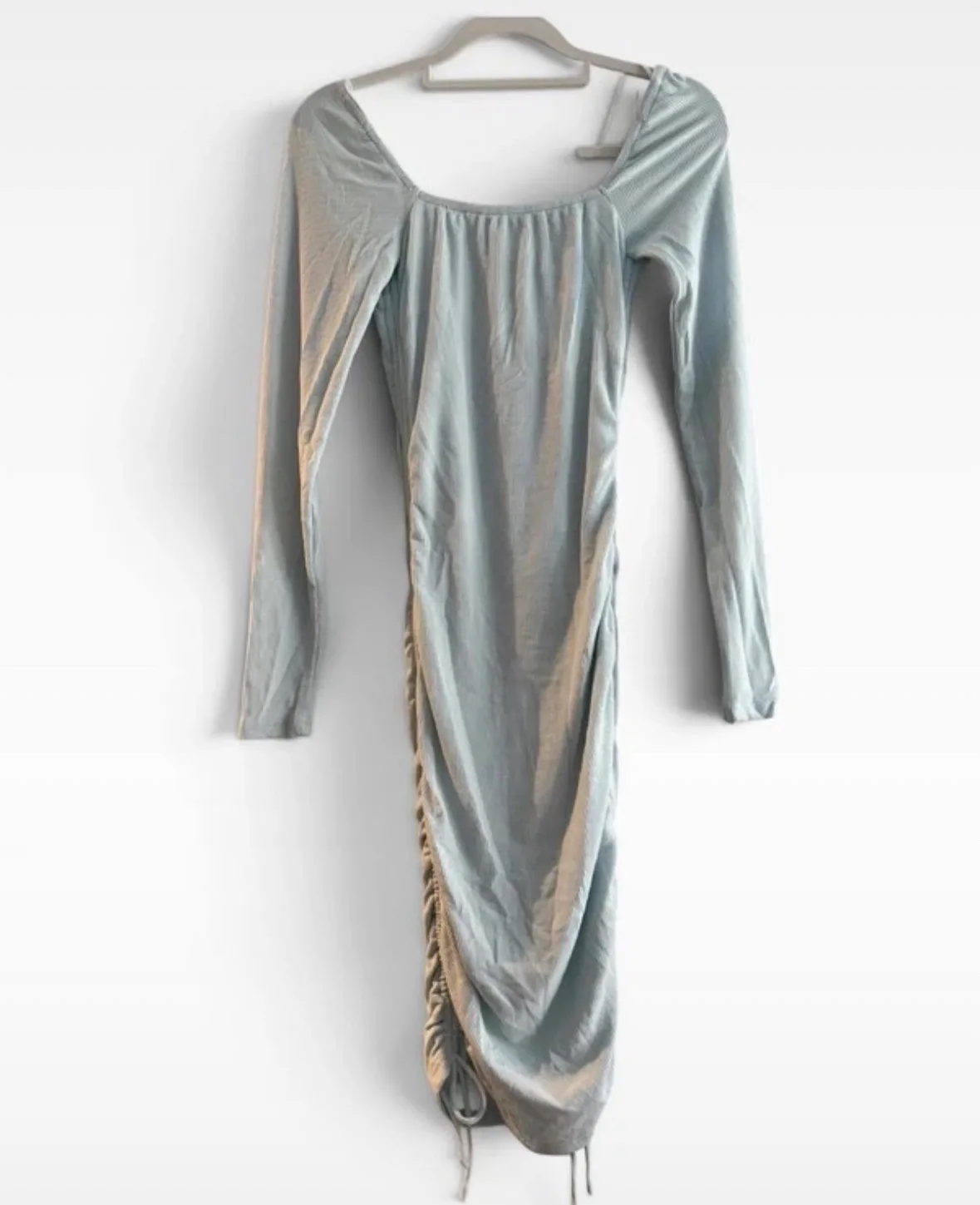 Rumor Blue Ribbed Ruched Long Sleeve Midi Dress Size 6 NWT – photo 3