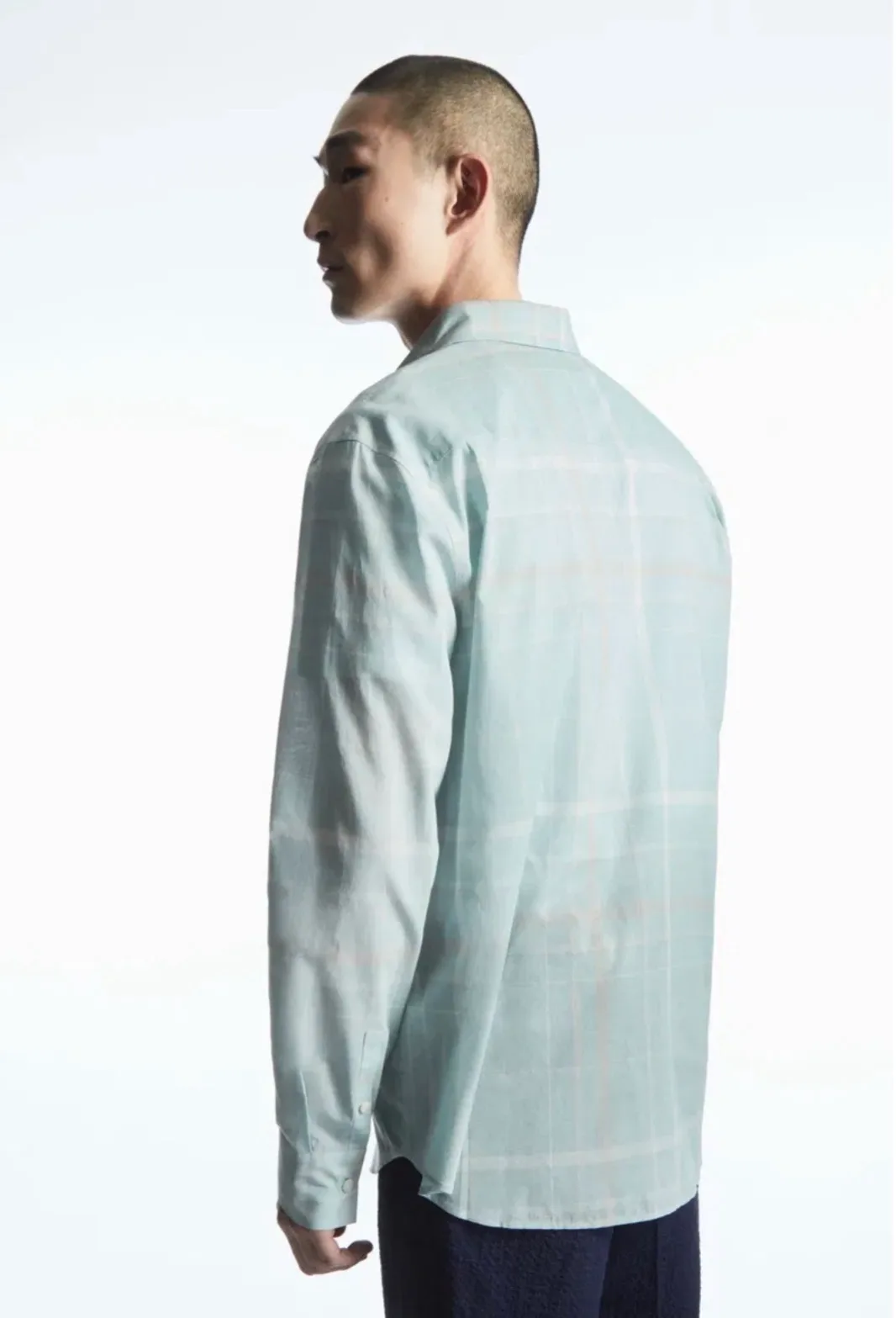 COS Mens Windowpane Checked Shirt Large Relaxed Fit Cotton Blue BNWT – photo 2