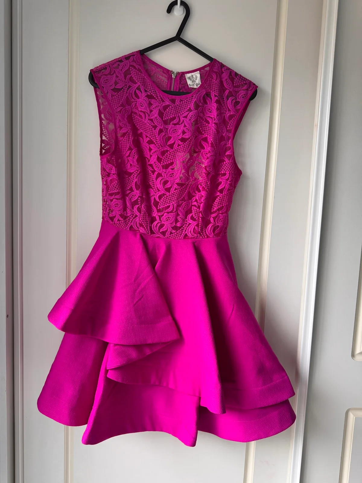 Angel Biba hot pink lace layered skater mini dress size 8 BNWT – photo 2