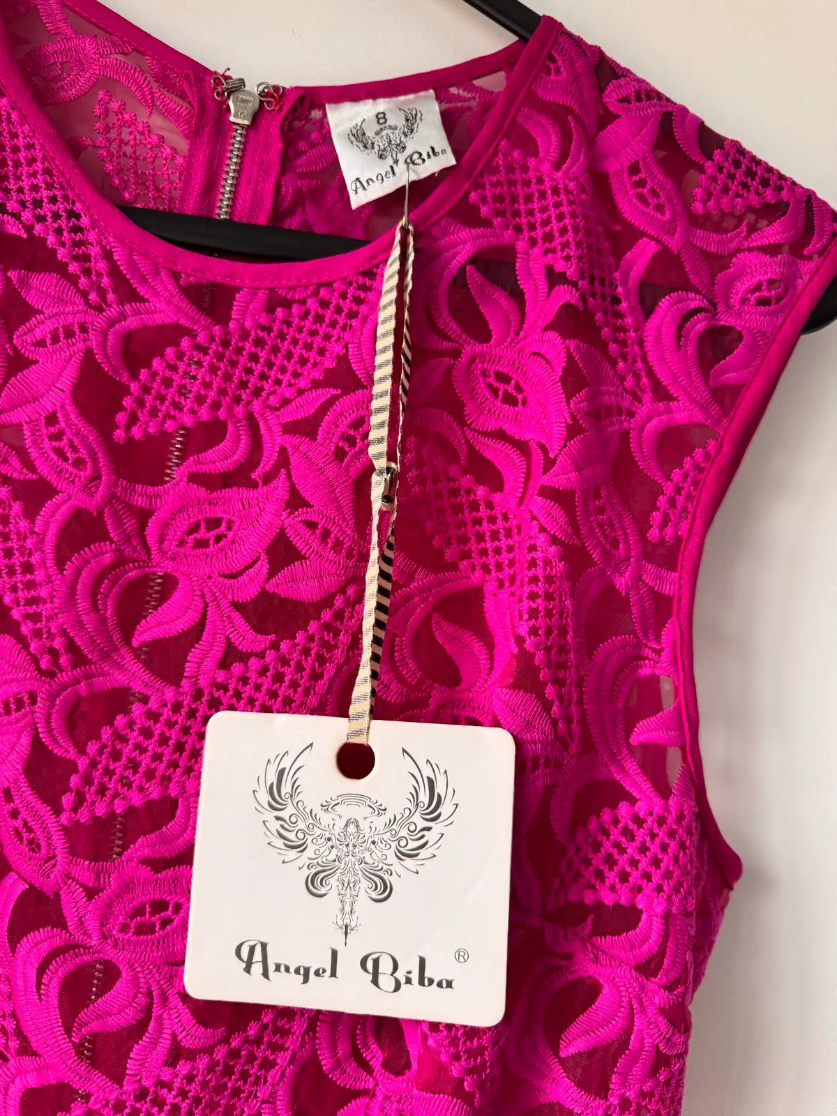 Angel Biba hot pink lace layered skater mini dress size 8 BNWT – photo 4