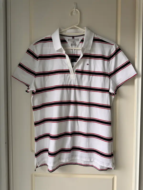 Tommy Hilfiger women’s striped polo shirt white navy red XL BNWT