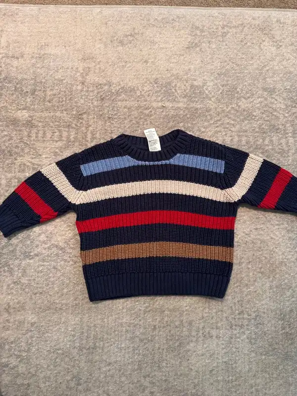 K-D boys navy chunky knit striped jumper size 1